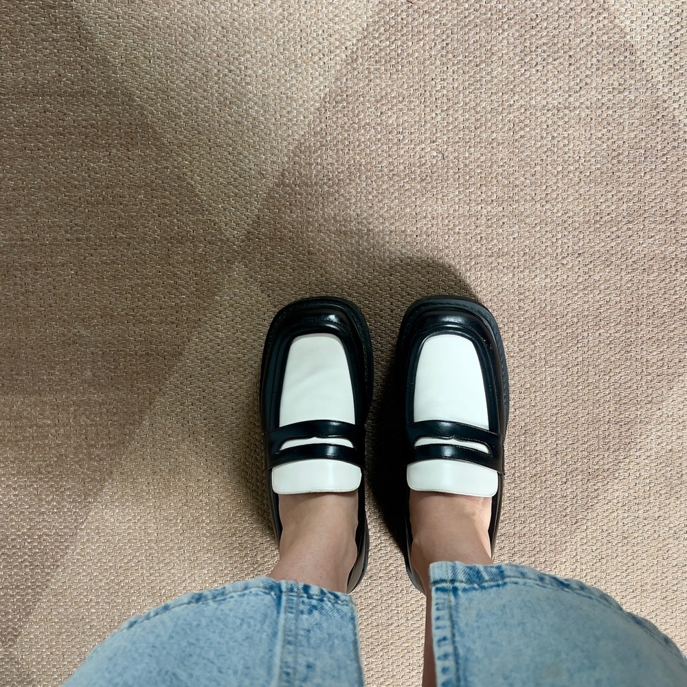 Peche Malo Chunky Black and White Leather Platform Loafers Size 37.5